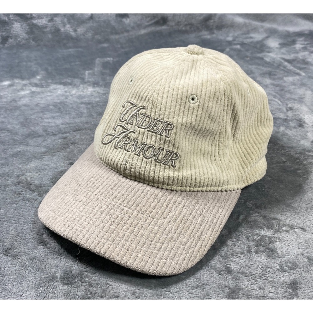 Under Armour Hat Cap Strap Back One Size Beige Two Tone Cords Corduroy Soft